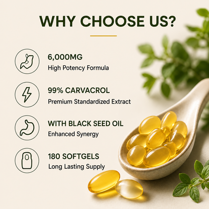 Oil Of Oregano With Black Seed Oil - 6000mg Imunne Support Softgels