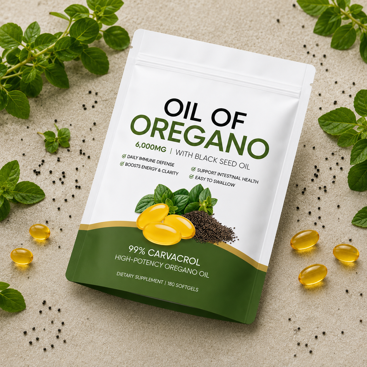 Oil Of Oregano With Black Seed Oil - 6000mg Imunne Support Softgels