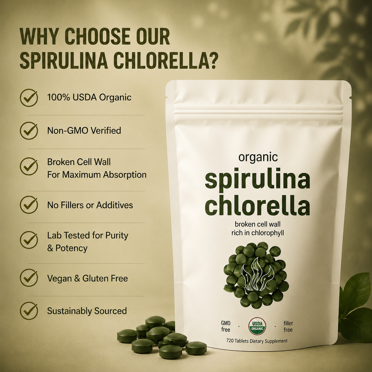 Spirulina Chlorella Tablets — Daily Superfood Support